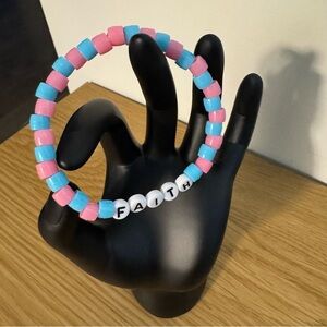 Faith Elastic Beaded Bracelet Blue & Pink
